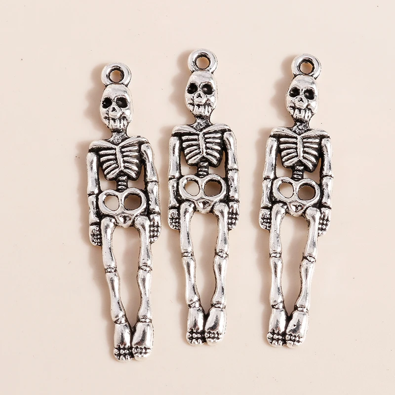 20pcs 9*39mm Halloween Skeleton Charms for Necklaces Earrings Making Accessories Skull Pendants for DIY Jewelry Making Craft