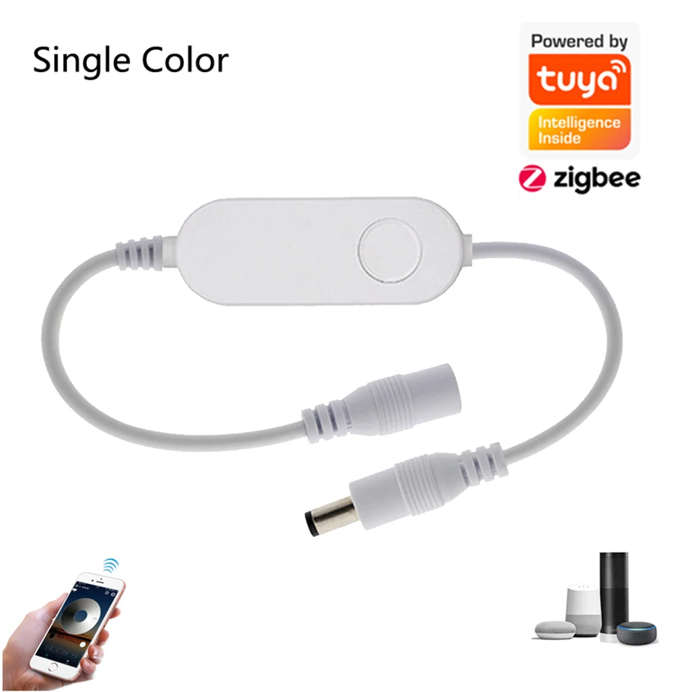 TUYA Zigbee Smart Mini Dimmable Controller 5V 12V 24V Single Color LED Strip Controller Alexa Echo Plus Voice Control for H*UE