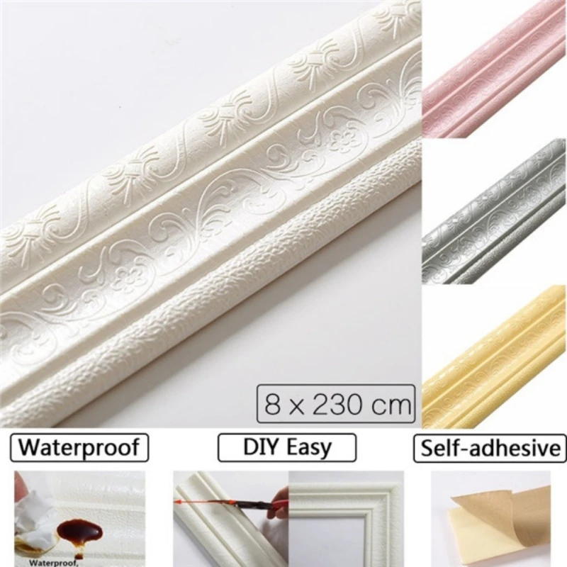 3D Self-adhesive Wall Sticker Waterproof Top Corner Line Wall Edge Strip Wall Waist Line Sticker Tile Wallpaper Border Home Deco