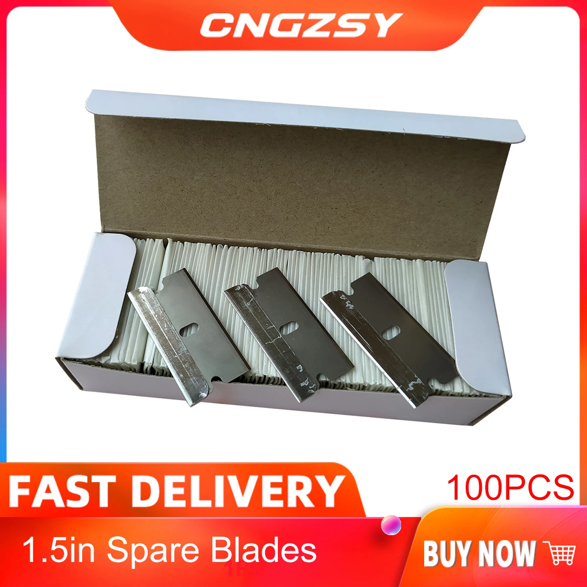CNGZSY 100pcs Metal Blades Safety Razor Scraper Glue Knife Glass Cleaner Replacement Carbon Steel Blade Car Tinting Tools E13