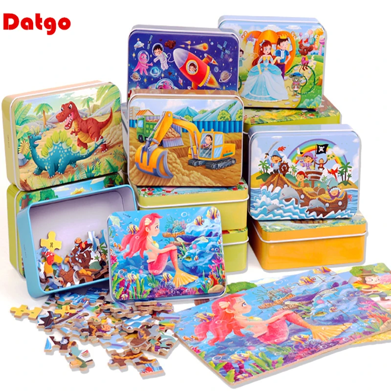 New 60 Pieces Wooden Puzzles Kids Cartoon Animal Wood Jigsaw Early Educational Learning Toys for Children