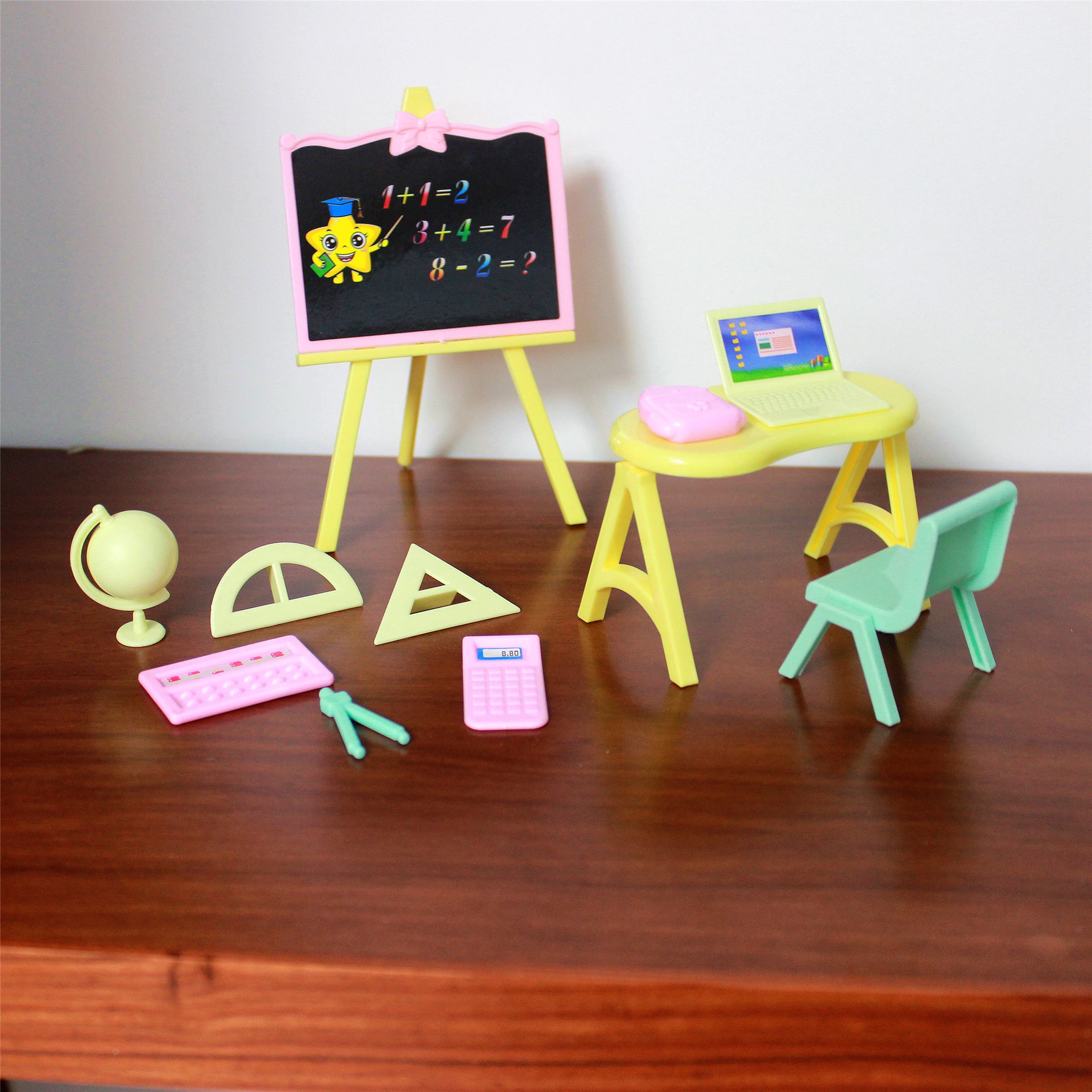 1 Set Dollhouse Doll Accessories School Nursery Blackboard Chair Table Desk Furniture for Barbie Sister Kelly Doll for Simba Toy