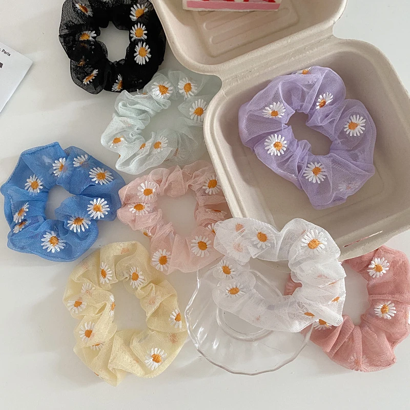 Woman Daisy Yarn Scrunchies Fashion Hair Ties Elastic Hairband Hair Accessories For Woman Hair Gum Head Ornaments Rubber Band