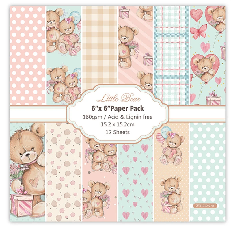 12pc petit ours patterned paper Scrapbooking paper pack handmade craft paper craft Background pad