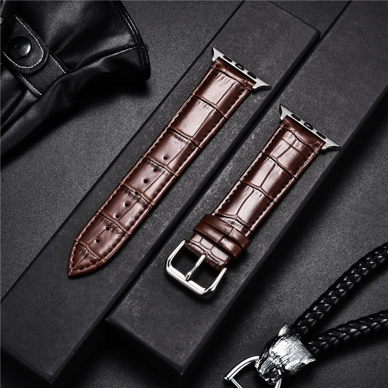Leather Watchband for Apple Watch 6 5 4 SE Band Business Leather Bracelet 44mm 42mm 40mm 38mm Strap for iwatch Series 3 2 1