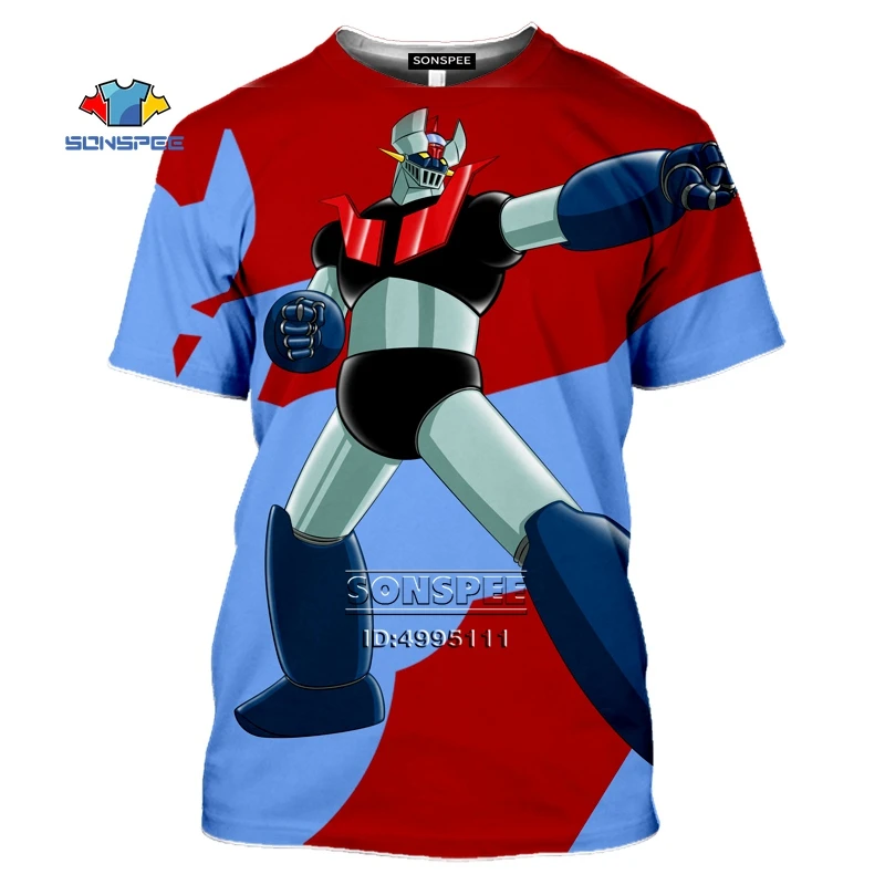 SONSPEE 3D Print Sci-fi Anime Mazinger Z T-shirt Robot Man's T-shirt Summer Short Sleeve harajuku Shirt Armored Warrior Top Tees