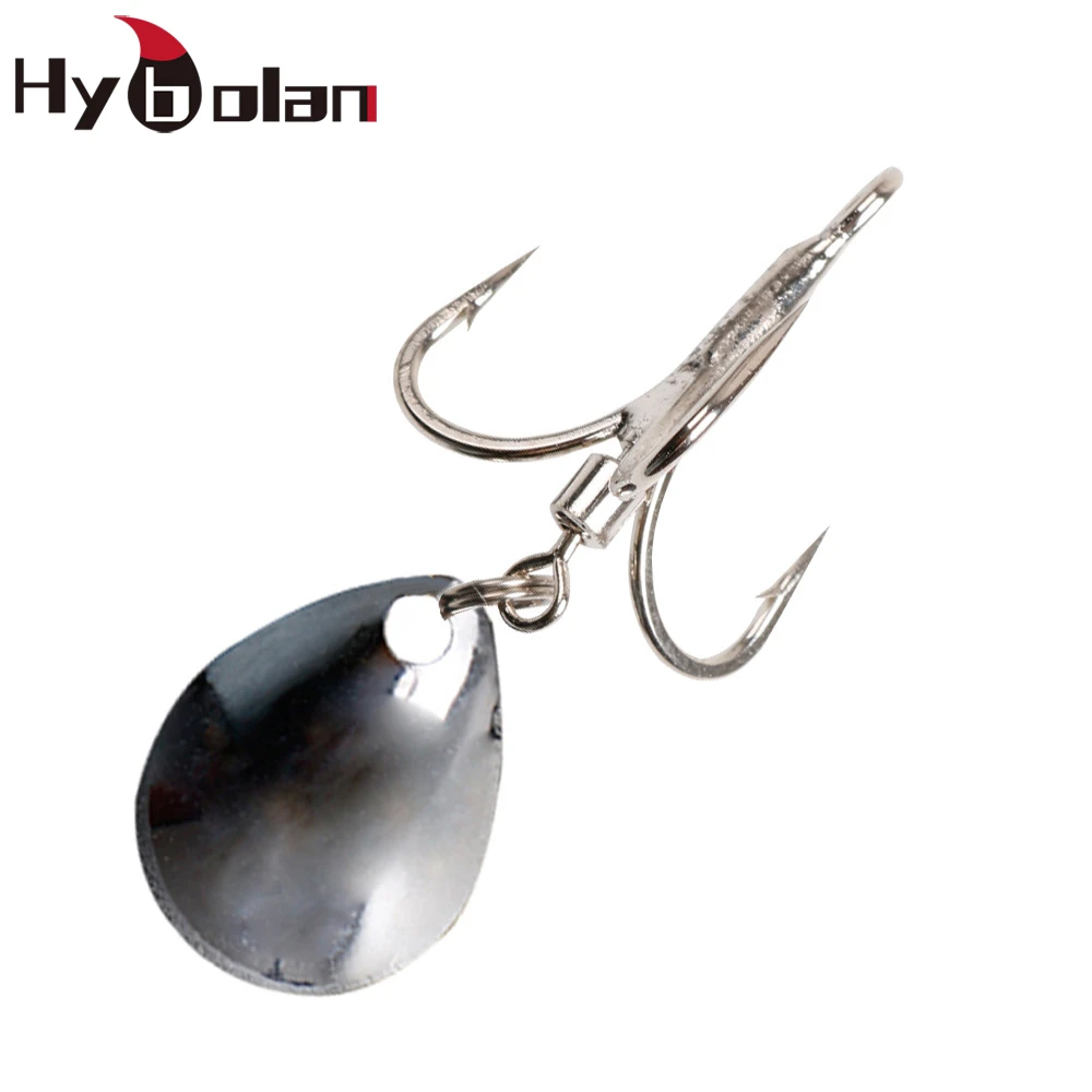 HYBOLAN Fishing Hook Treble Hook with spoon Fishing Tackle Silver High Carbon Steel Treble fishhook spinner bait 2#-8# 2pcs/lot