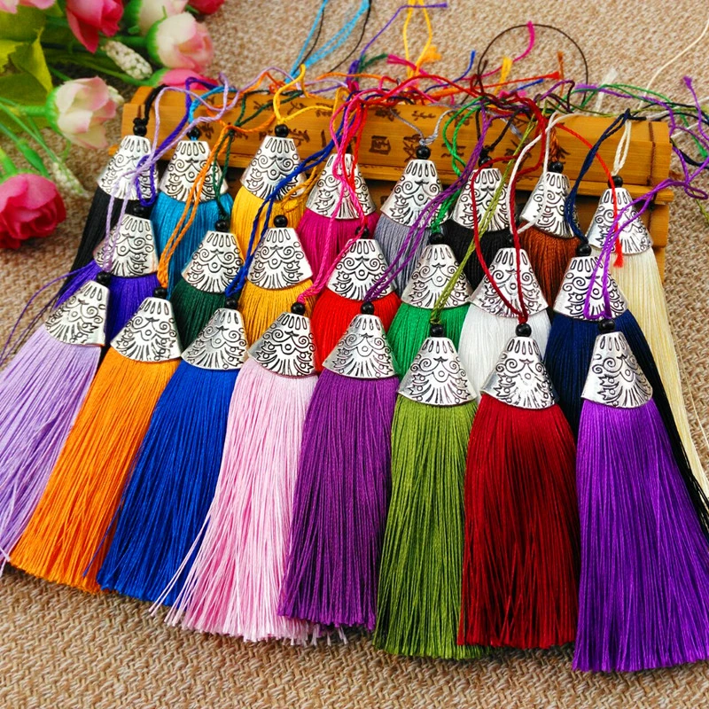 2Pc 8cm Silk Tassel Fringe Pendant Tassel Trim brush curtain Decor for Keychain earring findings DIY craft supplies Jewelry