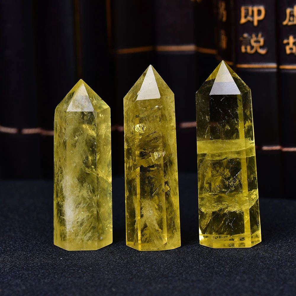 1pc Natural Crystal Point Citrine Healing Obelisk Yellow Quartz Wand Beautiful Ornament for Home Decor Energy Stone Pyramid