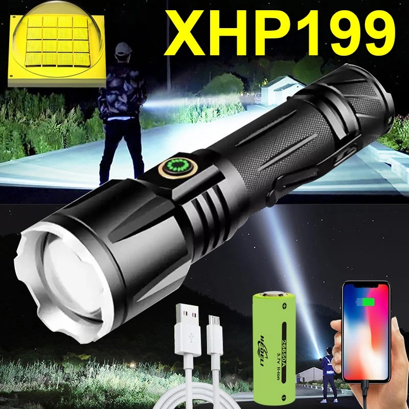 600000LM New XHP160 Most Powerful LED Flashlight Torch USB Rechargeable Tactical Flash Light 18650 Waterproof Zoomable Hand Lamp