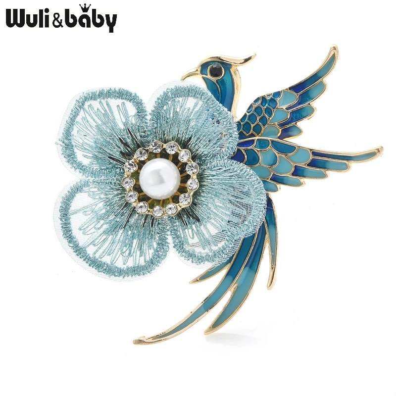Wuli&baby Enamel Bird Lace Flower Brooches Women 2-colorAnimal  Casual Office Party Brooch Pins Gifts