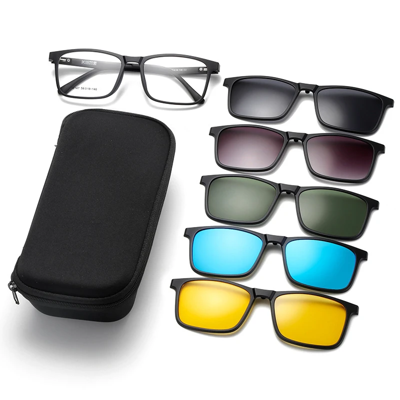 1+5 Polarized Magnetic Sleeve Glasses Frame Male Ultralight Myopia Square Frame Female Optical Prescription Sunglasses 12147