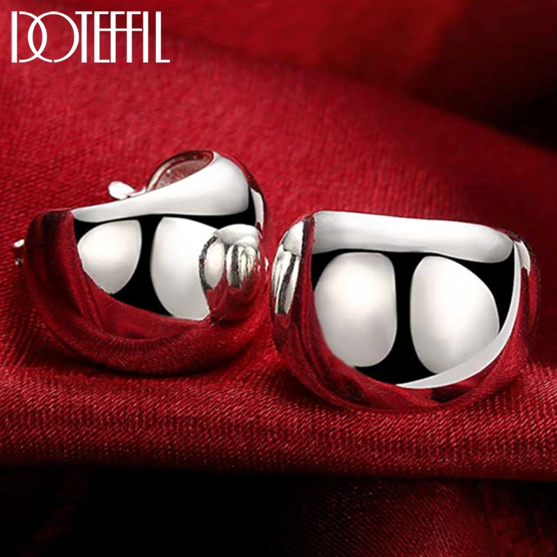 DOTEFFIL 925 Sterling Silver Smooth Egg Shape Hoop Earrings Cute Romantic Jewelry For Women Wedding Party Gift Wholesale