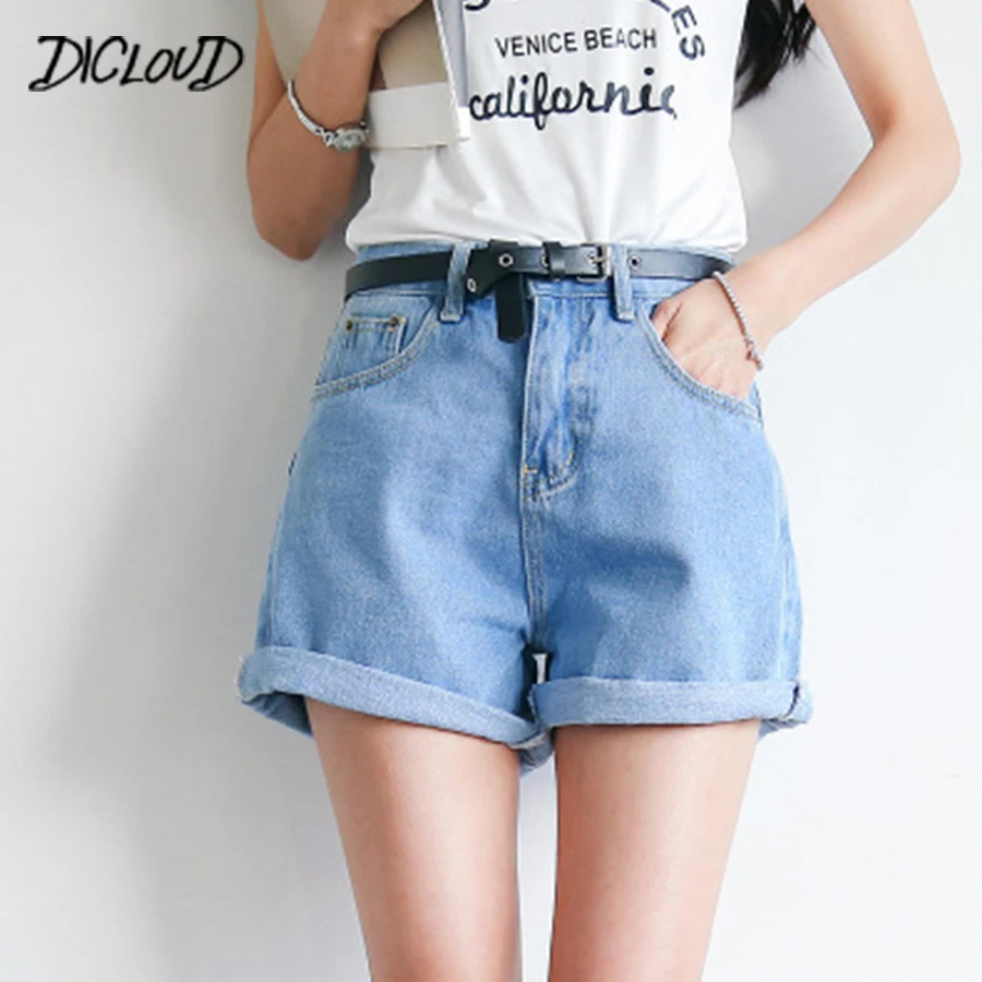 DICLOUD Solid Women Clothing Denim Shorts Harajuku Summer High Waist Jeans Slim Short Pants Feminino Cuffs Casual Jeans Gift 2XL