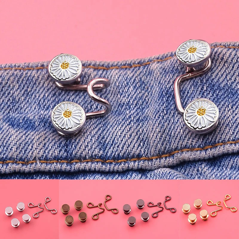 DIY Invisible Adjust Button Metal Jeans Waist Removable Buckle No Nails Waist Button Detachable Button Waist Adjustment Button