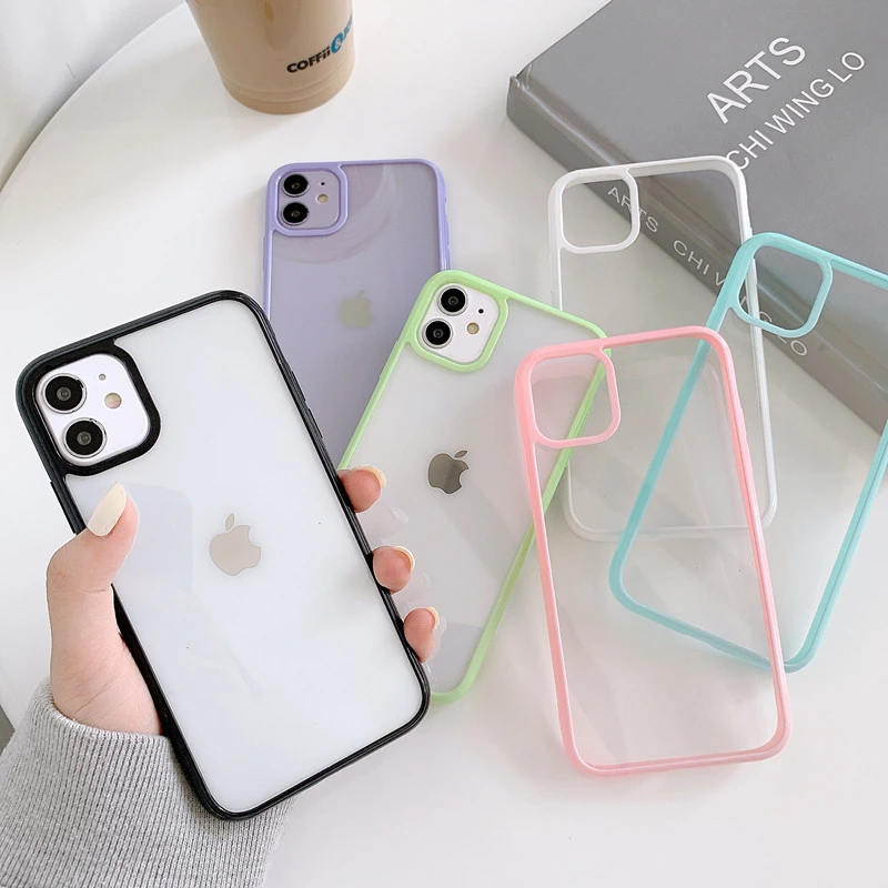 Transparent Candy Color Bumper Phone Case For iPhone 12 11 Pro X XR XS Max 7 8 Plus SE 2020 Shockproof Clear Soft Silicone Cover