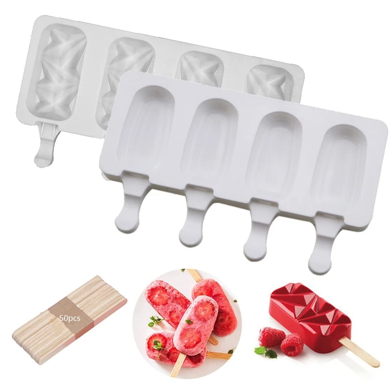 4 Cell Magnum Silicone Mold Silicone Ice Cream Mold Popsicle Molds DIY Ice Cream Mould Ice Pop Maker Mould with Sticks