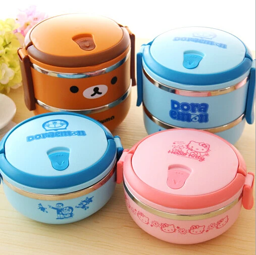 2 Layers Thermal Lunch Box for Kids Thermos Food Container Stainless Steel Insulation Bento Lunchbox Storage Dinnerware Sets