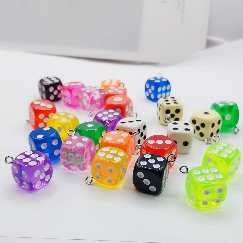 10 Pc Transparent Dice Charms DIY Earring Pendants 14mm Miniature Figurines Resin Craft Resin Cabochon Charms Making Accessories