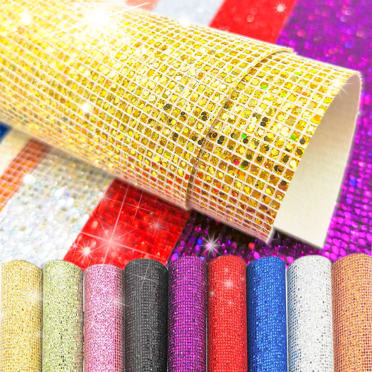 ​Plaid Sequin Glitter Iridescent Fabric Faux Synthetic PU Leather Sewing Handmade Bow Craft Bag Earring DIY Material Sheet