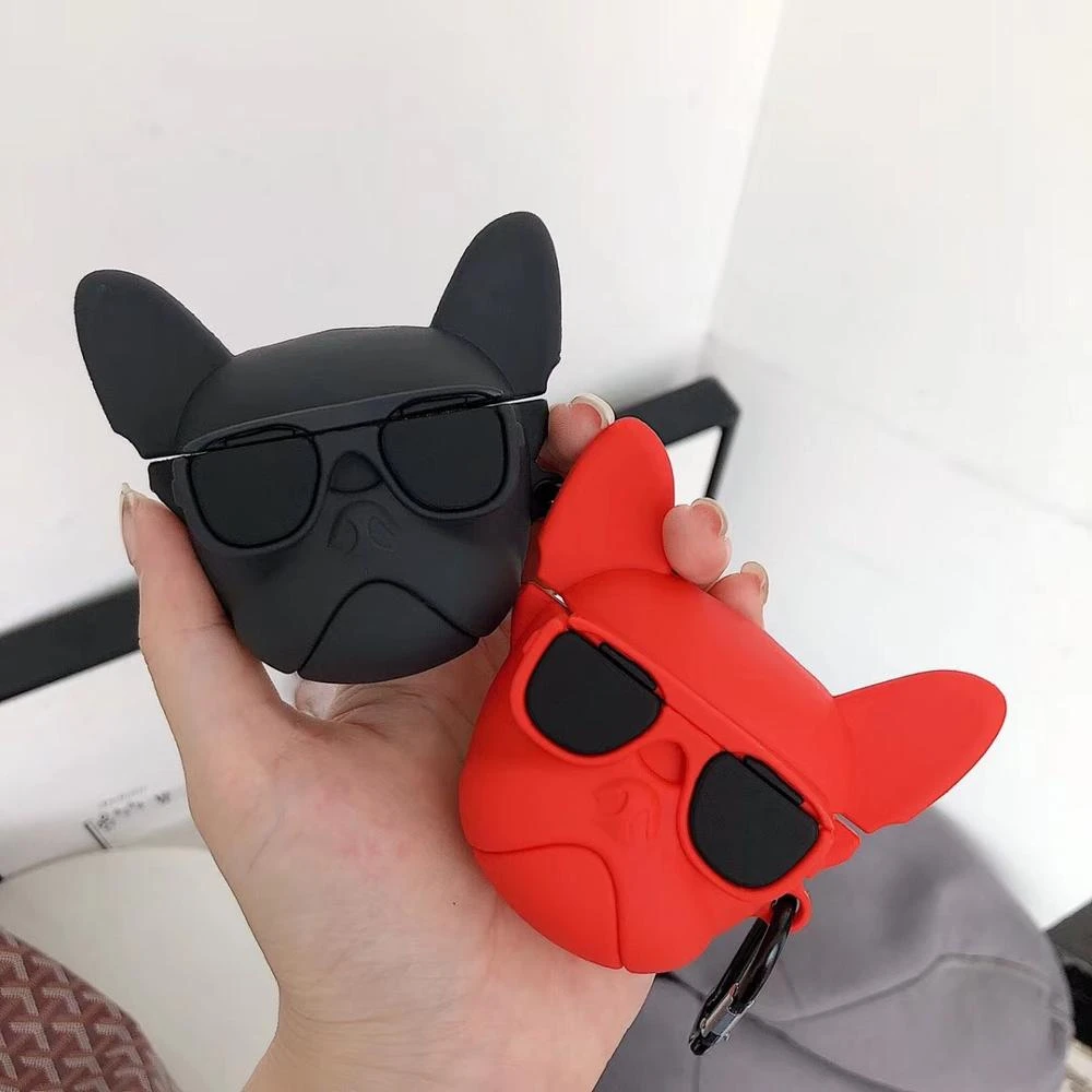 Cute French 3D Bulldog +ring wireless Bluetooth Headset Silicone anti-drop Case For Apple AirPods pro 3 for AirPods 1 2 cover