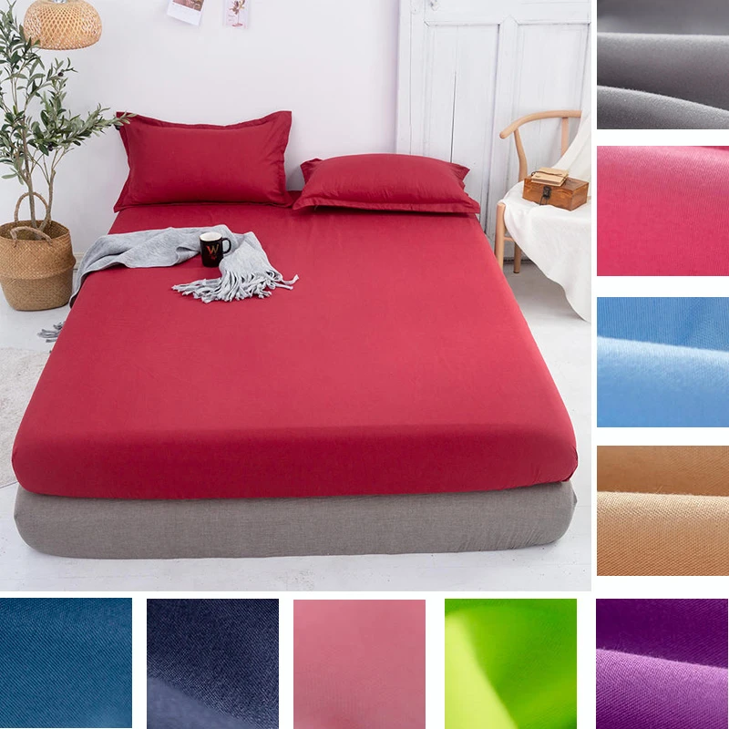 1PC OR 3PCS Fitted Sheet Solid Color Bed Sheets Single Double Queen Size 150cm*200cm Mattress Bed Cover sabanas
