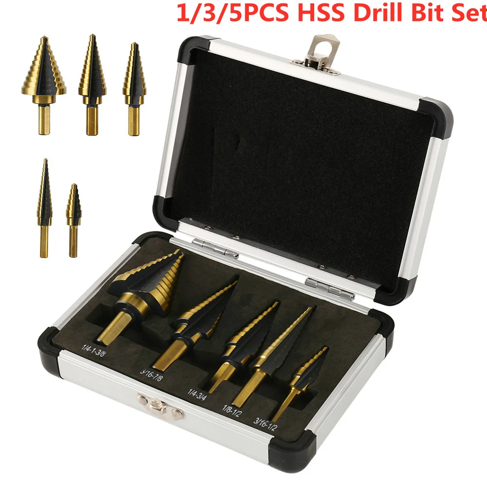 1/3/5PCS HSS Cobalt Step Drill Bit Set Straight Groove Titanium Coated Metal Wood Step Cone Drill Hole Step Drill Bit Core Drill