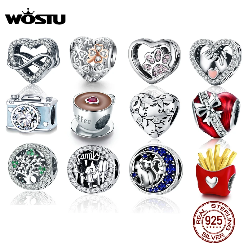 WOSTU Hot Sale 100% 925 Sterling Silver Heart Infinity love Charm Fit Original Bracelet Pendant Beads For Jewelry Making