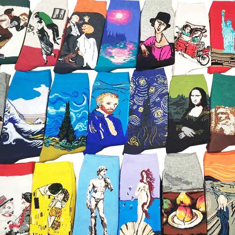 starry starry night Cotton Funny painting Socks Women Men Western Mona Lisa Kiss Oil Painting Retro-classical Series Couple Sock