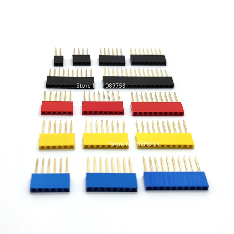 10PCS 2.54mm Stackable Long Legs Female Header 2/3/4/5/6/8/10/15P Single Row Connector Multicolor Socket for Arduino PCB