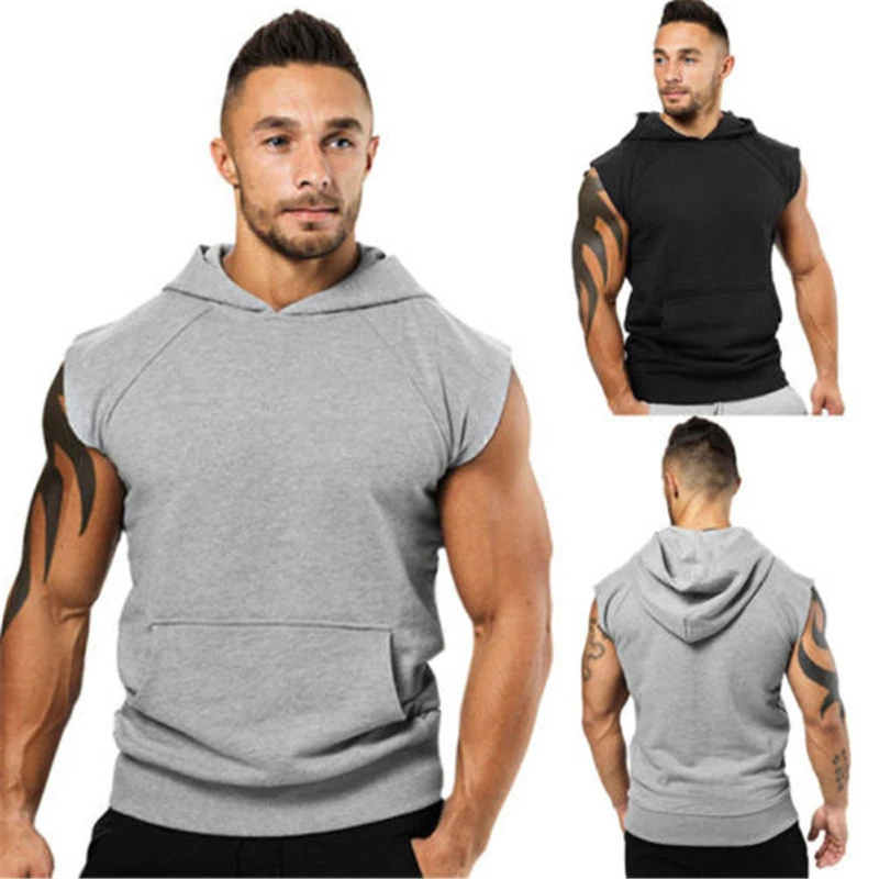 Men Muscle Sleeveless Hoodies Tank Top Bodybuilding Gym Workout Tee Top High elasticity fitness vest muscle Top Tees Plus Size
