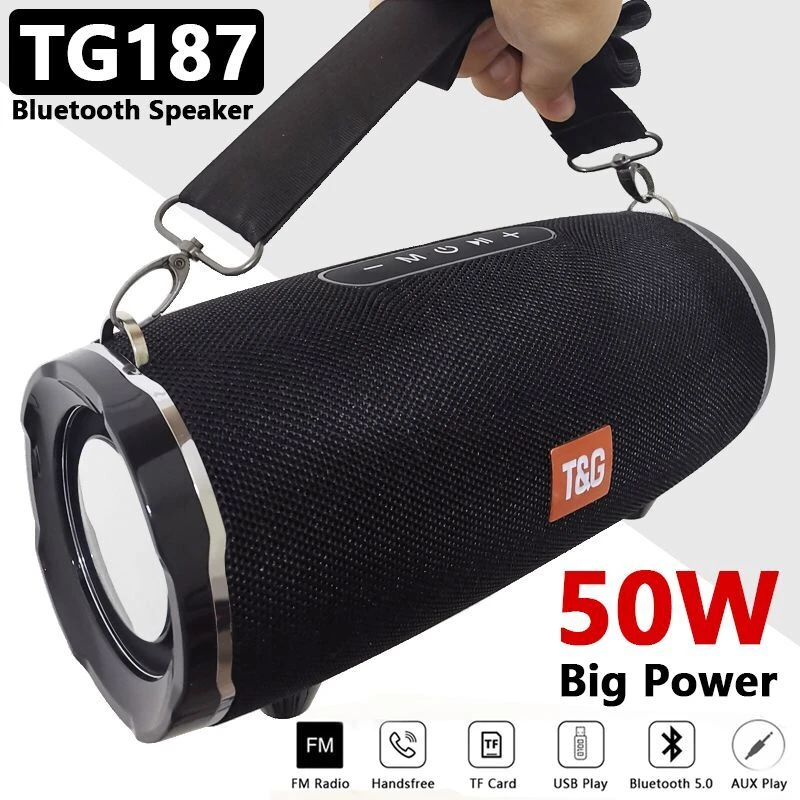 TG187 Portable 50W Big Waterproof Column Subwoofer Power Bluetooth Speaker Boom Box Music Center for phone Computer Speakers FM