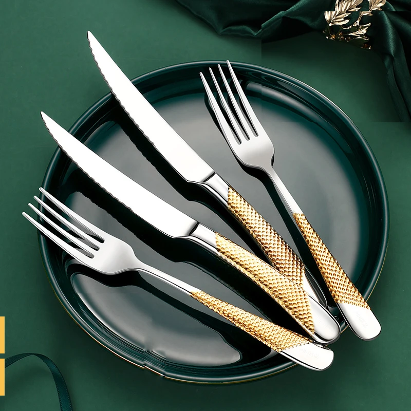 Home Tableware Cutlery Set Golden Cutlery Stainless Steel Dinnerware Set Silverware Cutlery Complete Fork Spoons Knives Set