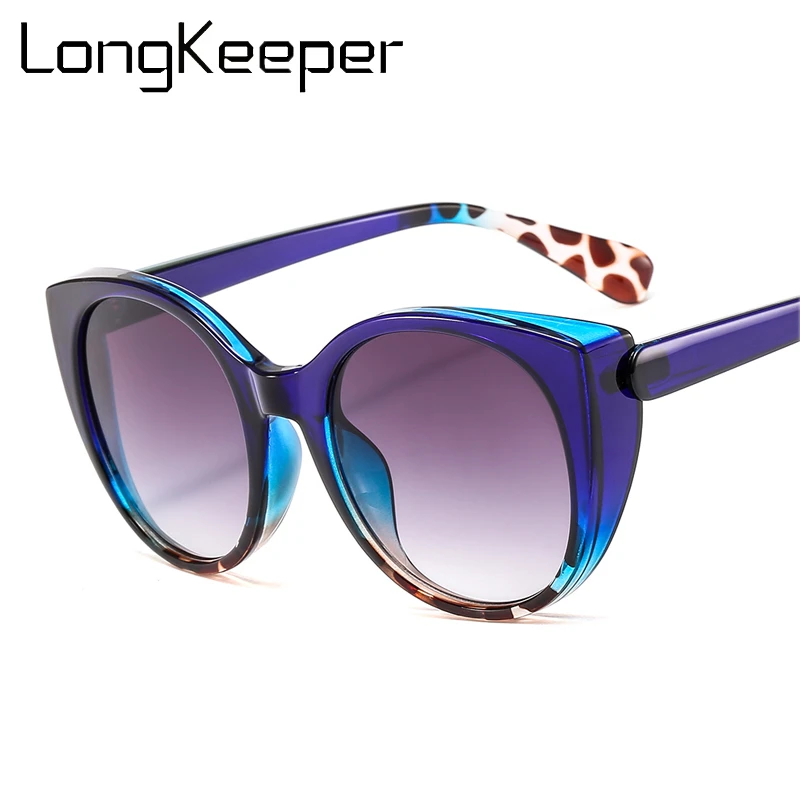 LongKeeper Luxury Cat Eye Sunglasses Women 2021 Oversized Gradient Glasses Retro Blue Leopard Shades lunette de soleil femme