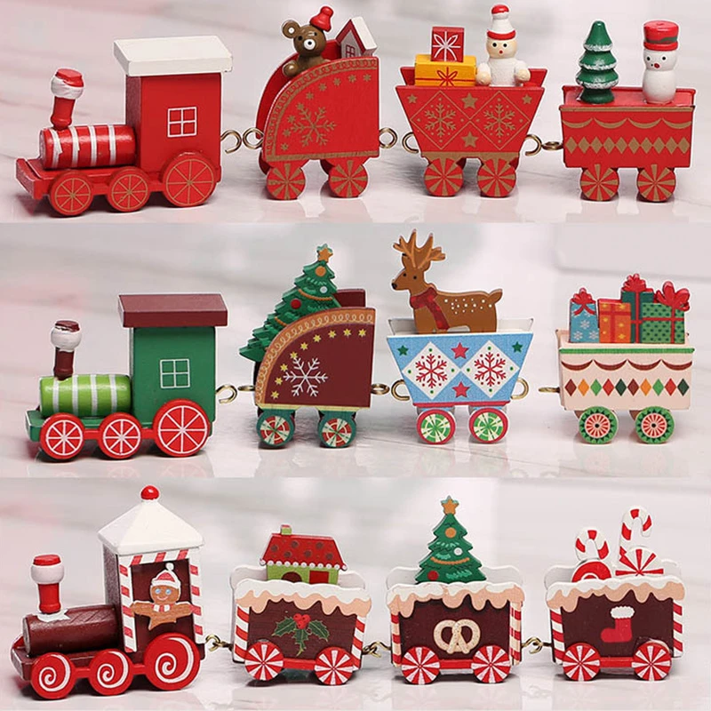 Wooden Train Ornament Christmas Decoration for Home Merry Christmas Natal Navidad Noel Kids Toys 2022 Gift New Year Xmas Decor