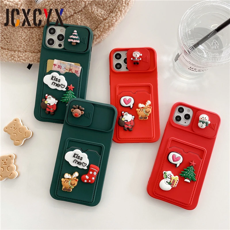 Christmas tree Camera Lens Protection Card slot Case for iphone 11 12 Pro Max MiNi X XS XR SE 2 7 8 plus Bumper Soft Back case