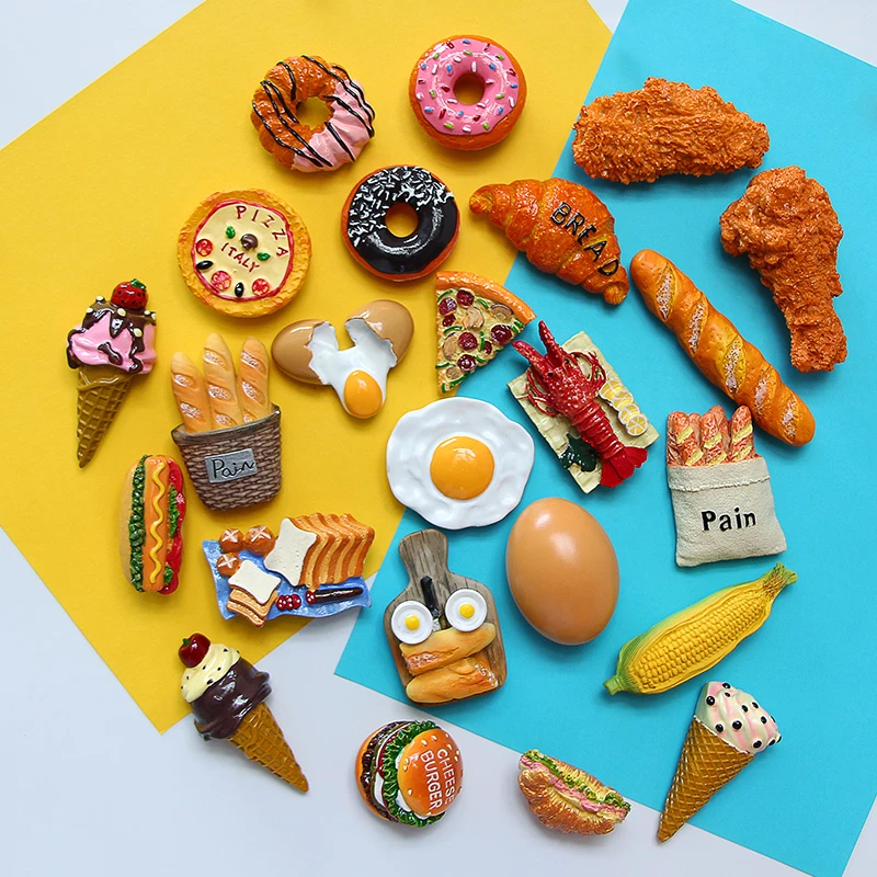 Creative simulation food 3D fridge magnets Sweet cone fried chicken leg hamburger magnetic decoration magnet refrigerator paste