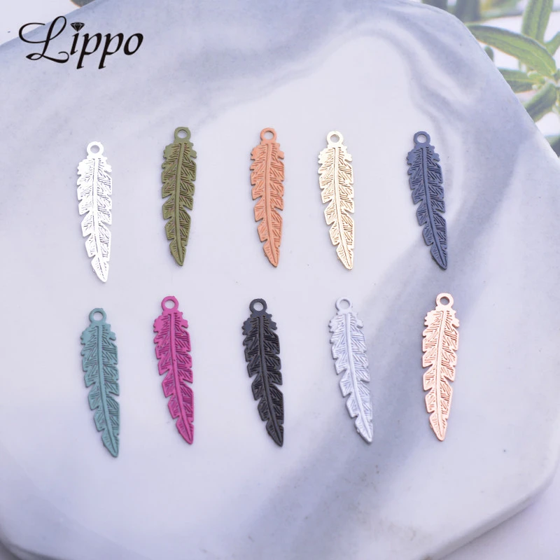 100pcs AC7255 5*21mm Filigree Small Feather Charms Brass Feathers Earring component  Jewellery Supplies