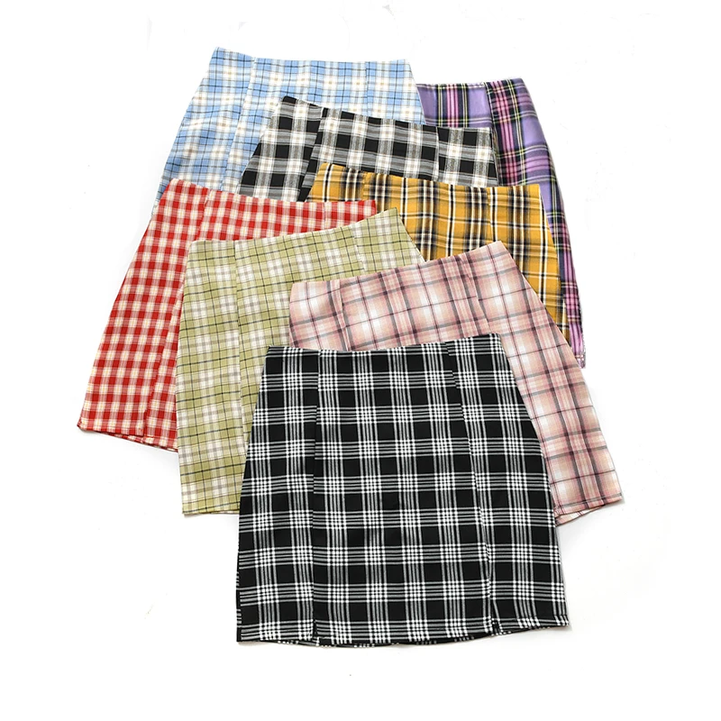 Women Plaid Skirt 2021 Streetwear Slim A-line Skirt High Waist Split Short Skirt harajuku Lattice skirts womens