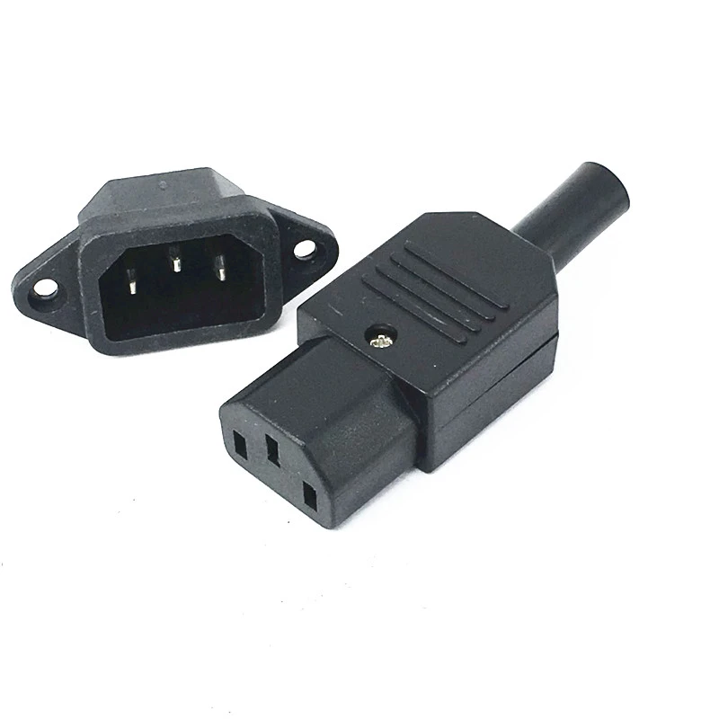 10A US AC250V 10A 3pin IEC C13 Power Supply plug socket Adapter male plug & female jack Rewirable cable wire connector