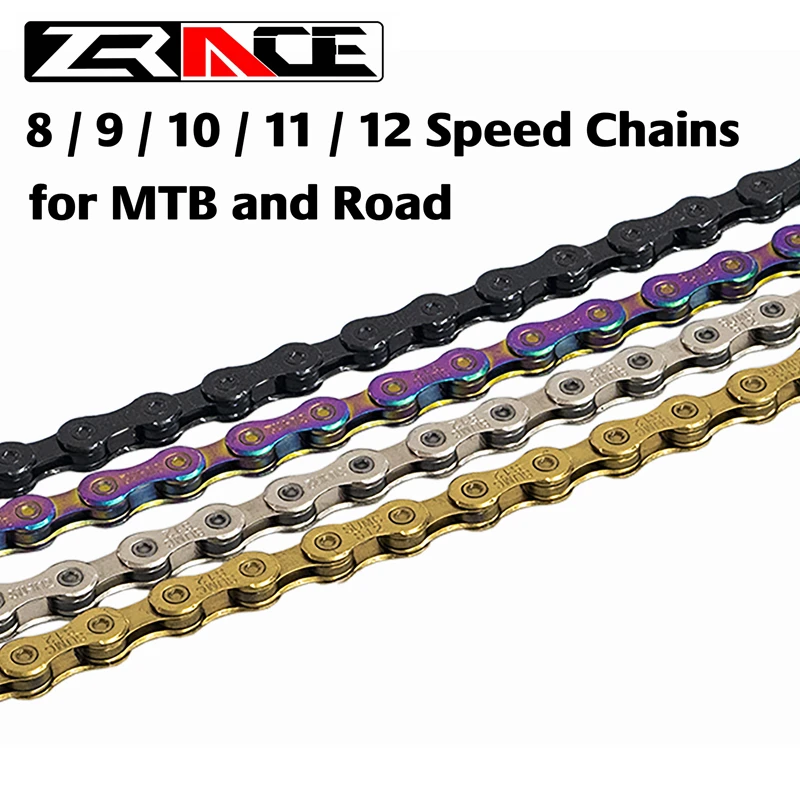 ZRACE Bike Chain 8 9 10 11 12 Speed MTB Mountain Road Bicycle,Neon-Like, Silver, Black, Gold,114/120/126L
