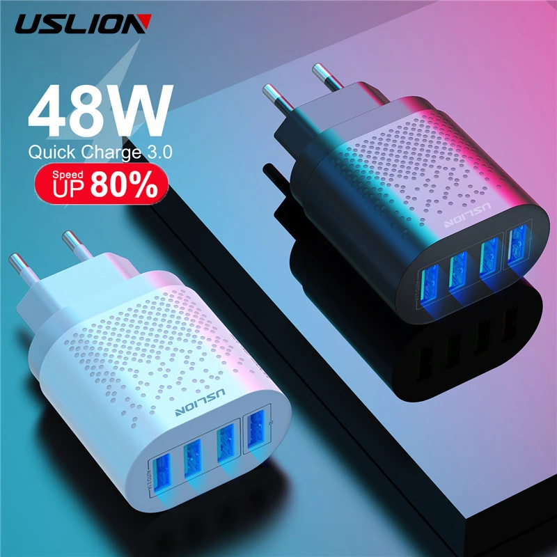 USLION 48W Quick Charge QC 3.0 USB Universal Mobile Phone Charger EU US Wall Fast Charging Adapter For iPhone Samsung Huawei
