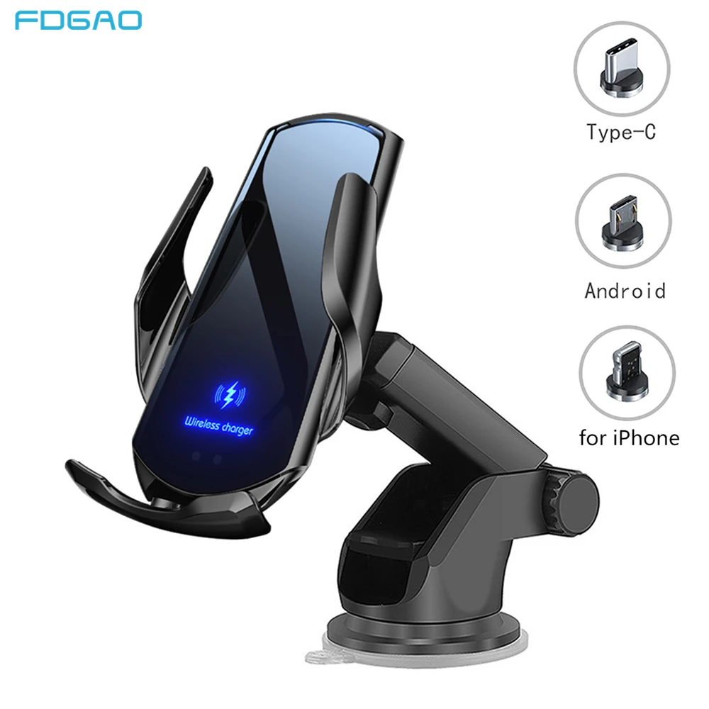 Automatic Clamping 15W Qi Car Wireless Charger for iPhone 12 11 Pro XS XR X 8 Samsung S20 S10 Magnetic USB Charging Phone Holder