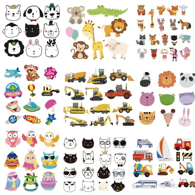 DIY Heat Transfer Patches Cute Animals Cars Iron On Patches For Clothing Kid T-shirt Dress Decoration Heat Press Clothes Sticker