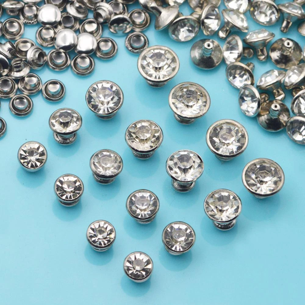 KALASO 100pcs 5mm 6mm 7mm 8mm 9mm 10mm Glass Crystal Double Cap Rivet Stud Nail Leathercraft Shoe Bag Handicrafts Supplies