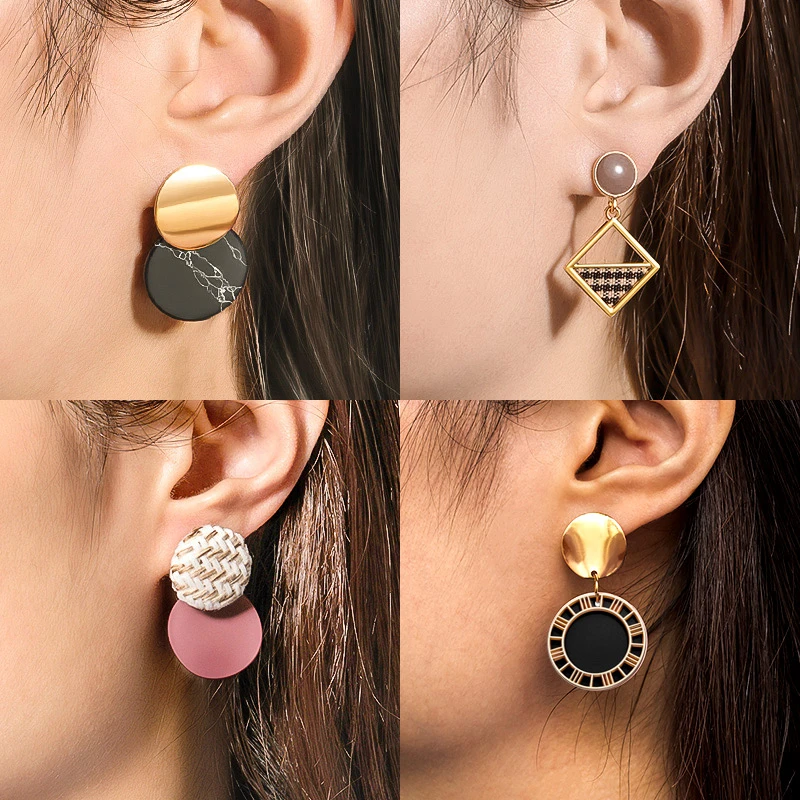 X&P Korean Statement Earrings Fashion Jewelry Vintage Round Acrylic Drop Earrings for Women 2020 Geometric Resin Wedding Earings