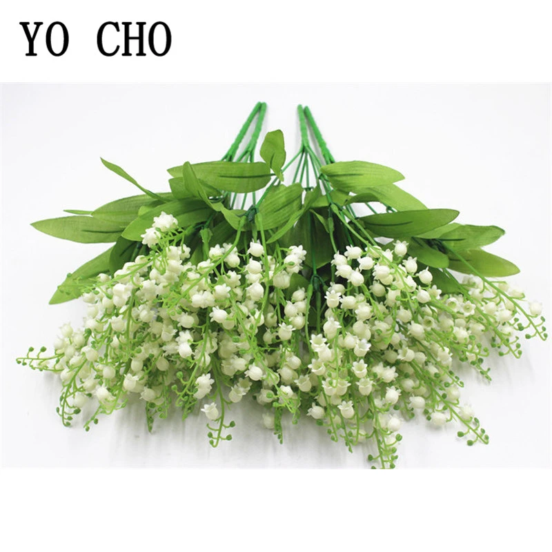 7 Branch White Artificial Lily of the Valley Flower Gift Silk Fake Flower Lily Bouquet for Home Office Wedding Party Decor Flore