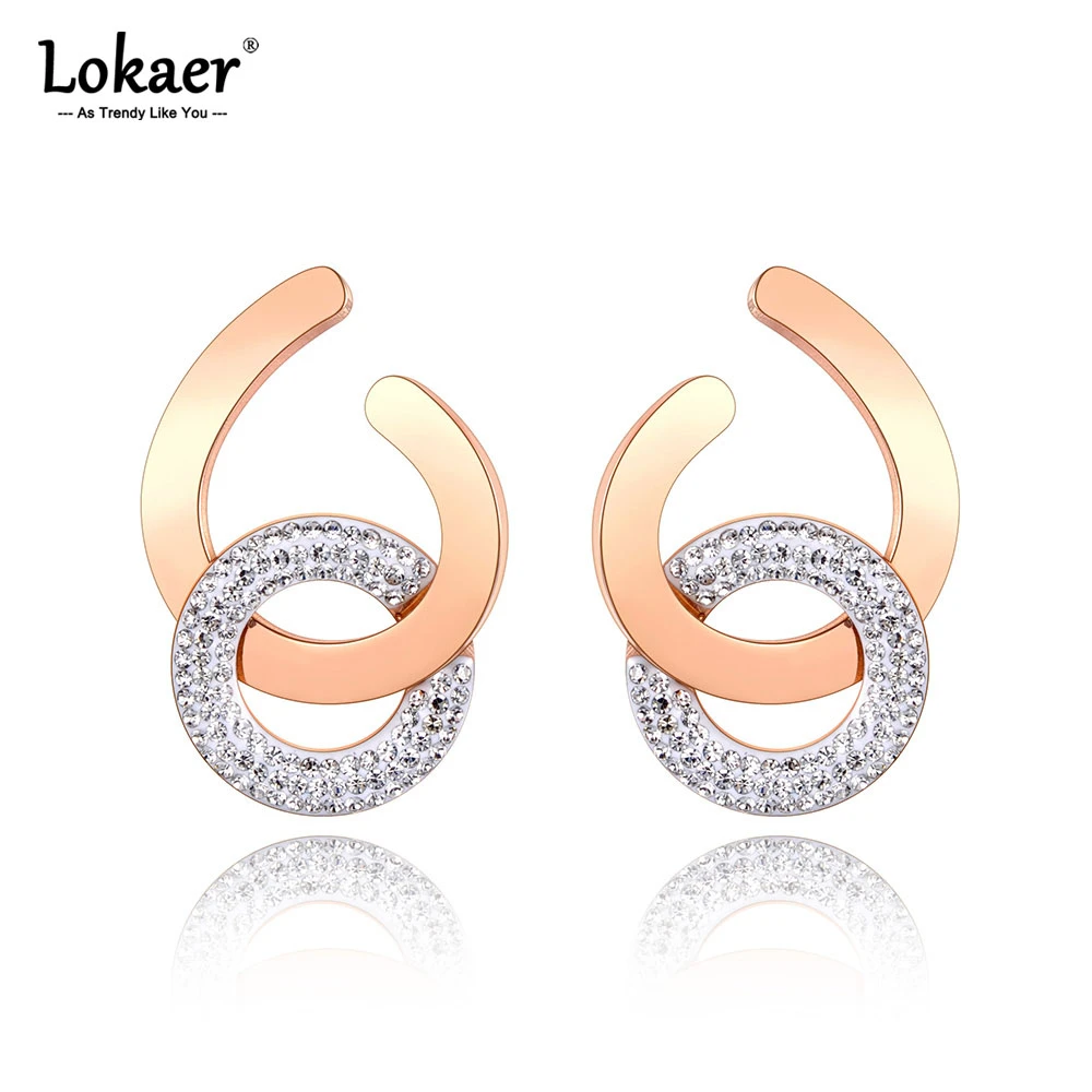 Lokaer Original Design Titanium Stainless Steel Geometric Circle Earrings For Women Trendy CZ Crystal Party Earrings E21004