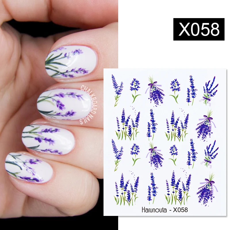 1PC Blooming Lavender Water Decals Harunouta Alphabet Leaves Flower Nail Art Transfer Watermark Sticker Slider Decoration