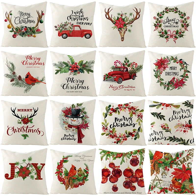 Merry Christmas pillowcase Linen cushion cover Christmas home decoration pillows cover Sofa cover cushion Christmas gift pillows